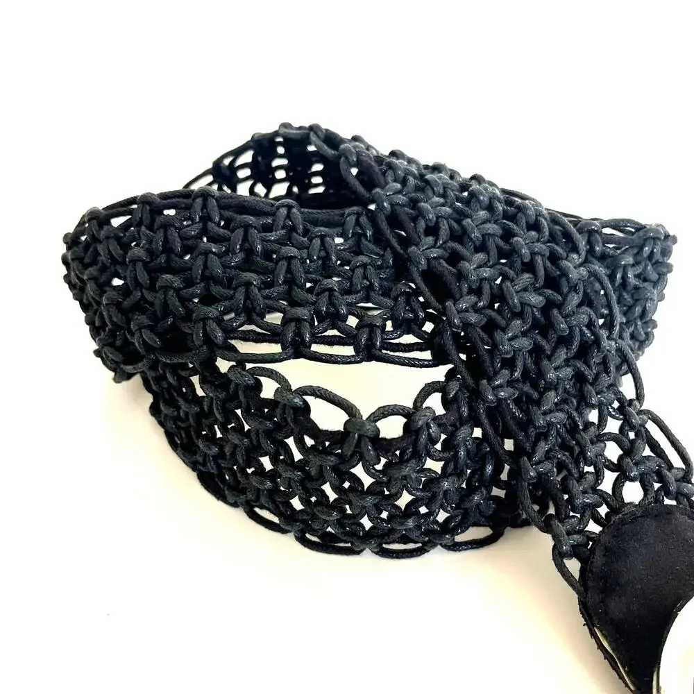 Vintage Womens Woven Belt Size L‎ Black Boho Braided Hippie Peasant Western 90s